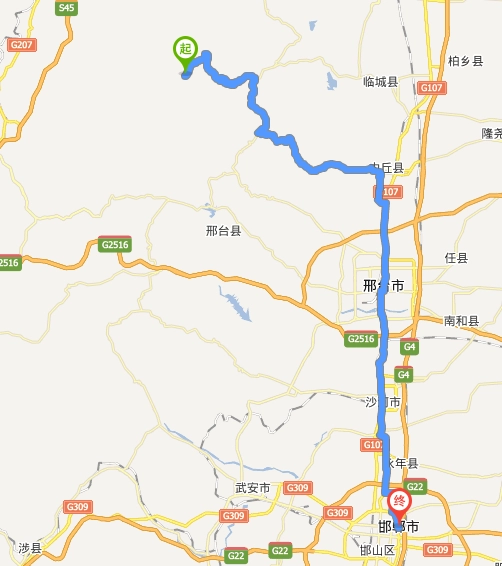 邢台嶂石岩景区距离邯郸市区距离骑车地图